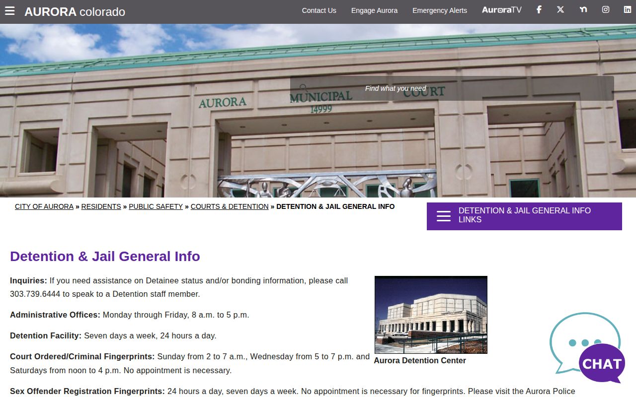 Aurora municipal detention information for Arapahoe County arrest custody