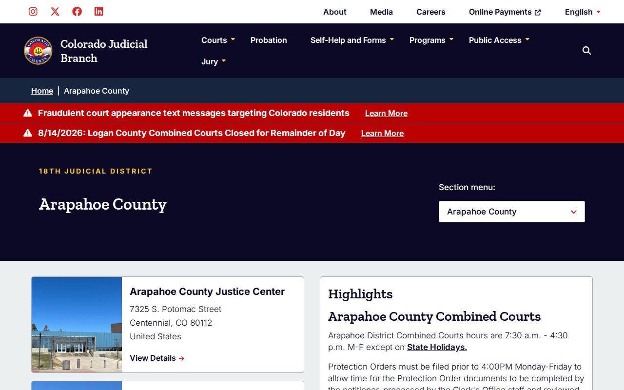Arapahoe County court record and warrant check route