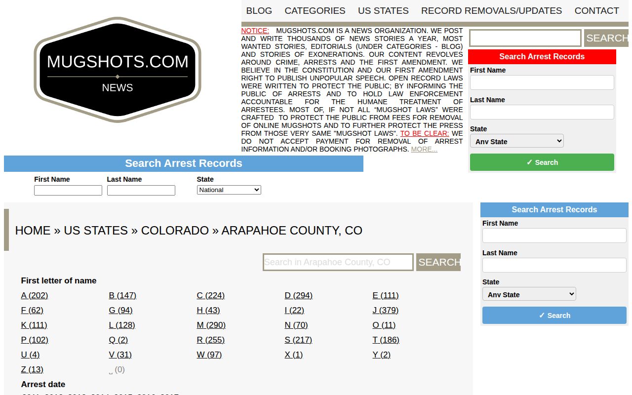 Unofficial historical Arapahoe County busted mugshot index